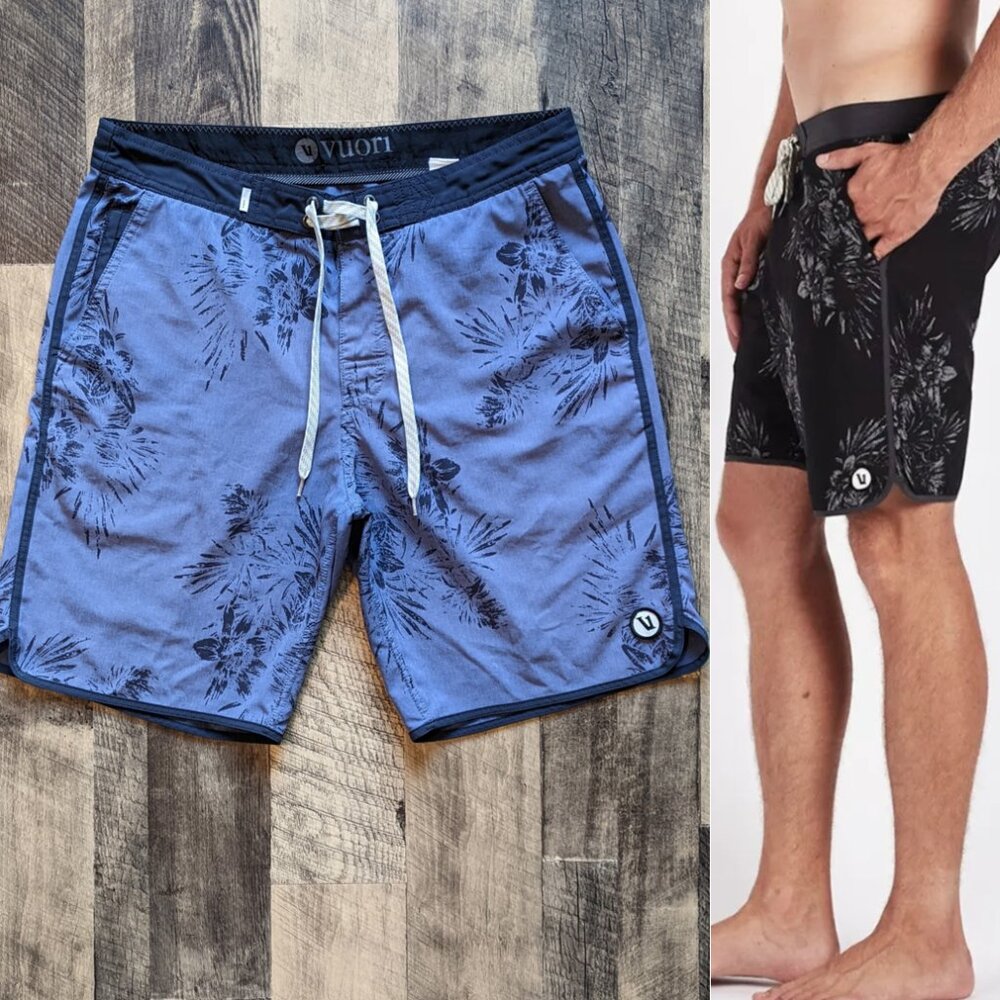Vuori Cruise Board Shorts 30 Blue Floral Hawaiian Print